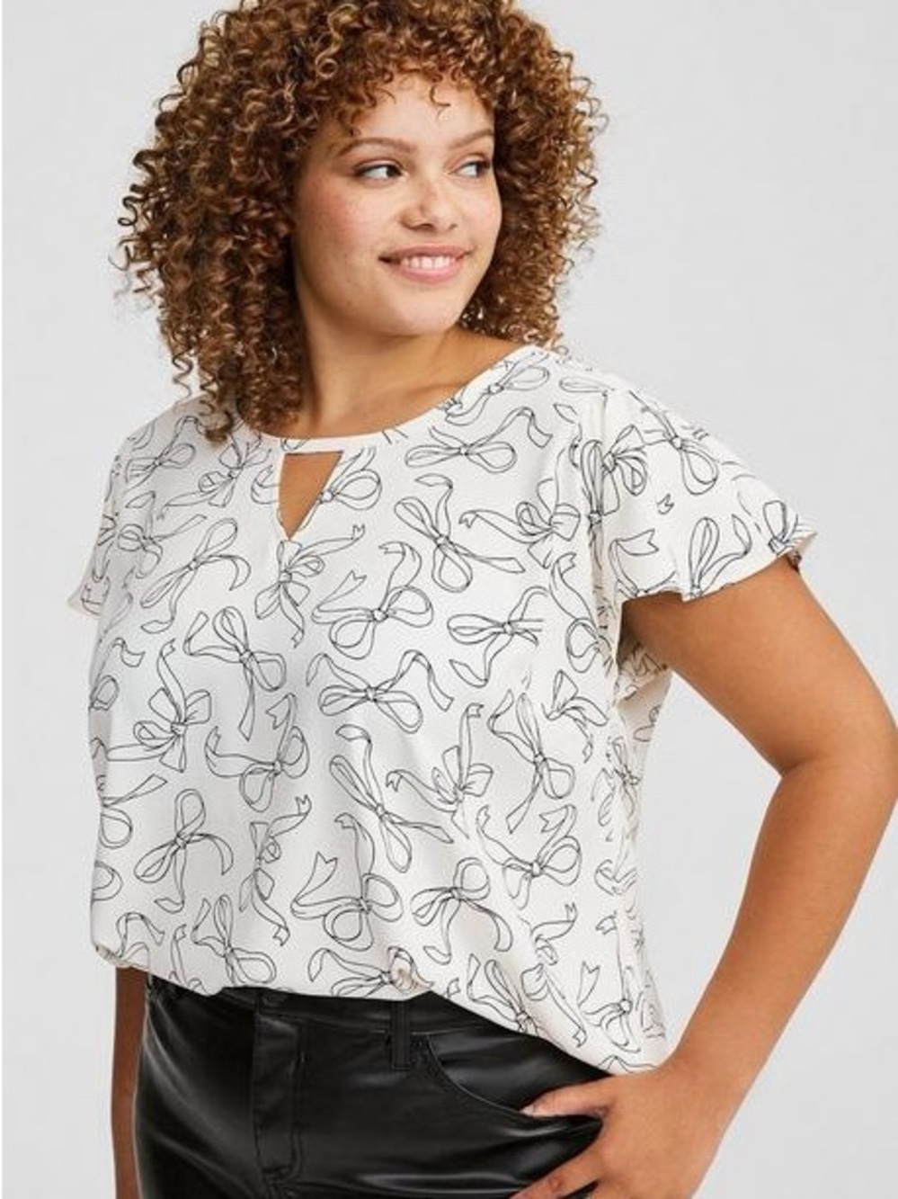 Torrid Georgette Keyhole Flutter Short Sleeve Blouse with Bow pattern